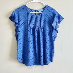CeCe Polka Dot Ruffle Short Sleeve Pintuck Blouse